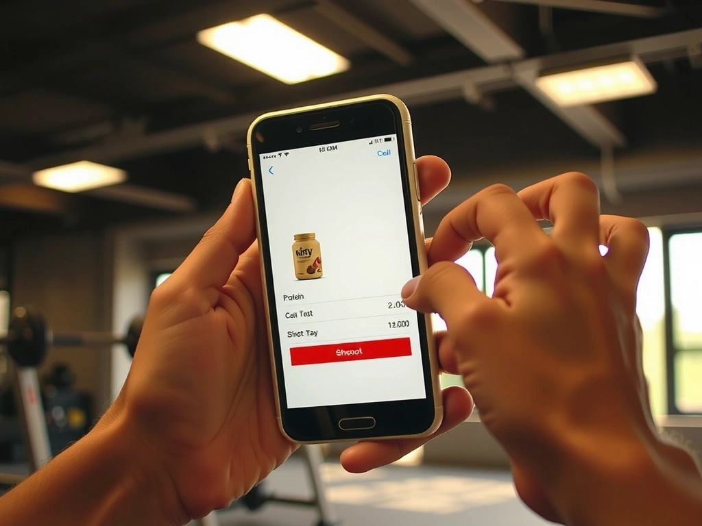 Atleta che aggiunge prodotti al carrello online su smartphone